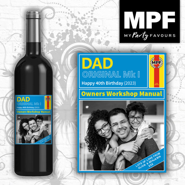 Personalised Photo Birthday Wine Gin Vodka Bottle Label Haynes Retro Style
