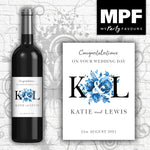 Personalised Wedding Wine Bottle Label (Black) - Blue