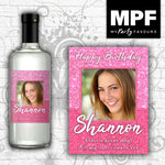 Personalised Birthday Photo Wine Gin Vodka Bottle Label (Glitter light) - 18th, 21st, 30th, 40th