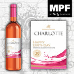 Personalised Birthday Rose Wine Bottle Label - Any Name and Age