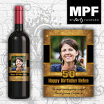 Personalised Photo Birthday Wine Bottle Label (Gold) - 18th, 21st, 30th, 40th