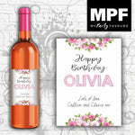 Personalised Birthday Wine Bottle Label Gift (Bouquet) - Any Name, Message- Mum/Nan/Sister