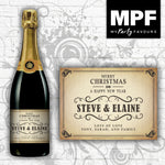 Personalised Christmas Champagne/Prosecco Bottle Label (Vintage Effect Shabby)