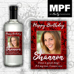 Personalised Birthday Photo Wine Gin Vodka Bottle Label (Roses red) - 18th, 21st, 30th, 40th