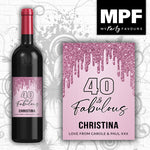 Personalised Birthday Wine Bottle Label - Womens Rose/Gold/Silver - Any age